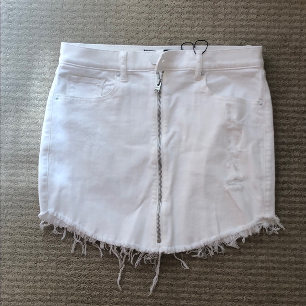 White denim mini zip up skirt